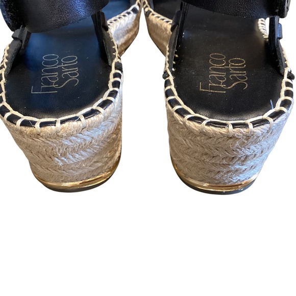 Franco Sarto Clemens Black Leather Espadrille Wedge Sandals Women Sz 7 Boho NWOT - Picture 4 of 6